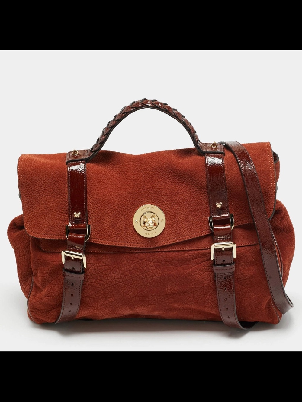 Mulberry Shoulder Satchel in Rust with Dark Brown Trim